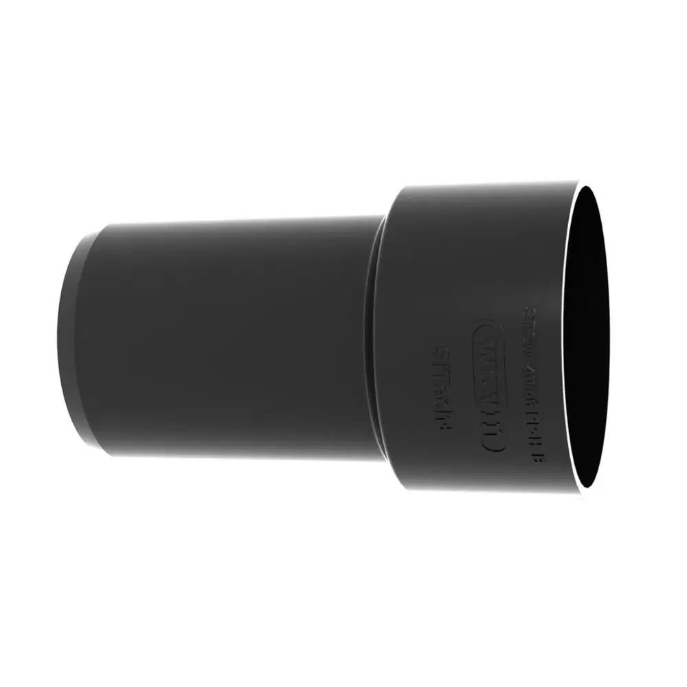 Schwarzes Rohrstück von Wavin, in konischer Form, zur Verbindung in Abwassersystemen. Ideal für Siphon-Anwendungen.